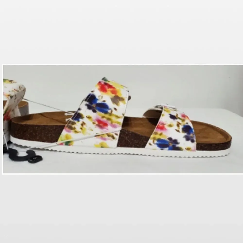 New Falls Creek Shoes Sandals Womens Size 10 Slip On White Floral Cork NWT